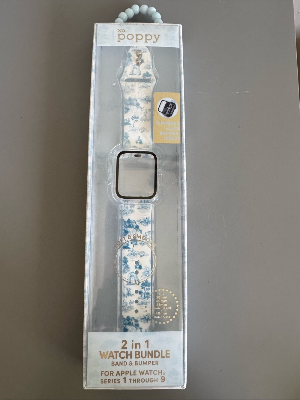 XO Poppy 2-in-1 Apple Watch Band & Bumper - White with Blue Toile Print